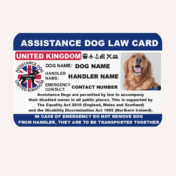 Assistance dog personalized law card blue