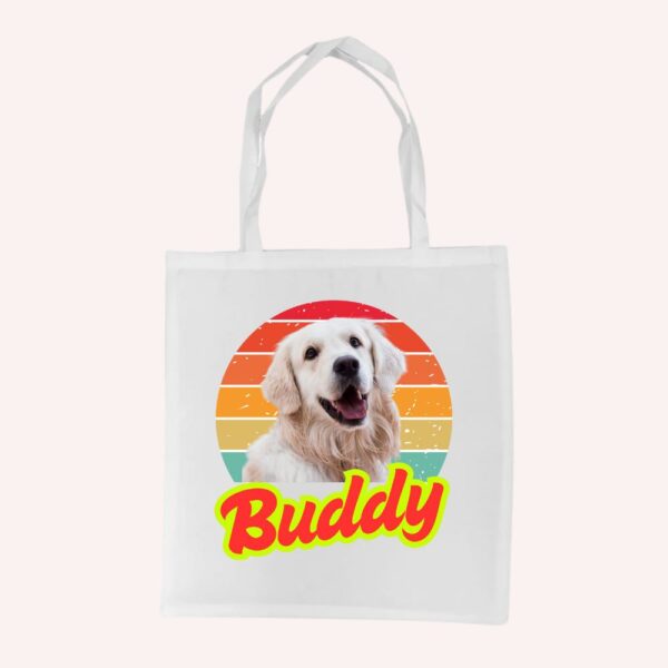 Custom Retro Sunset Dog Tote – Name & Photo Printed Bag