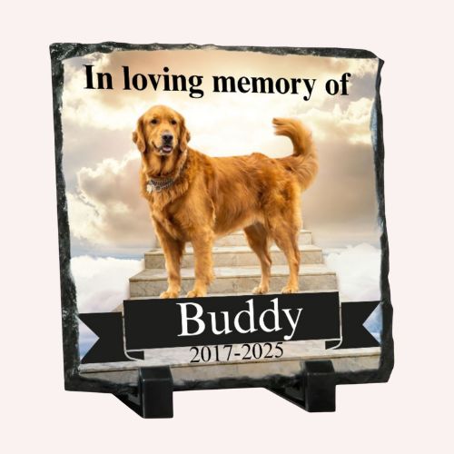 Pet Memorial Slate – Custom Heaven Tribute with Photo, Name & Years