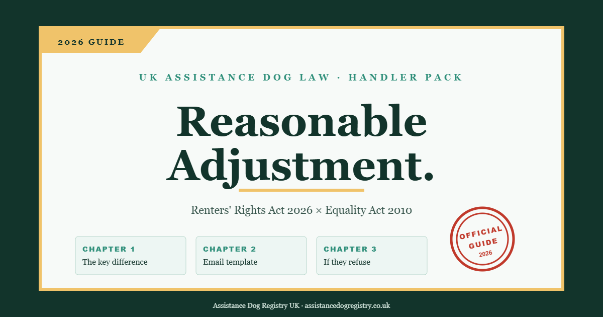 Renters' Rights Act 2026 and Equality Act 2010 — UK guide showing why a 'no pets' clause is not a blanket refusal for handlers with assistance dogs