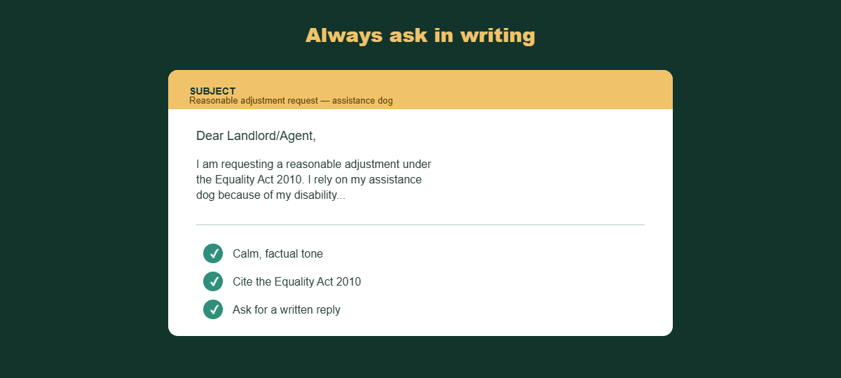 Reasonable adjustment request — always ask in writing