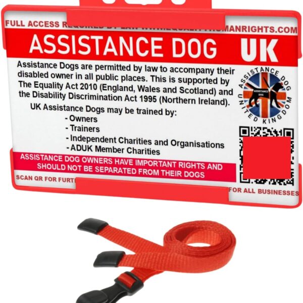 Red Assistance Dog Lanyard & UK Equality Act Card with QR Code