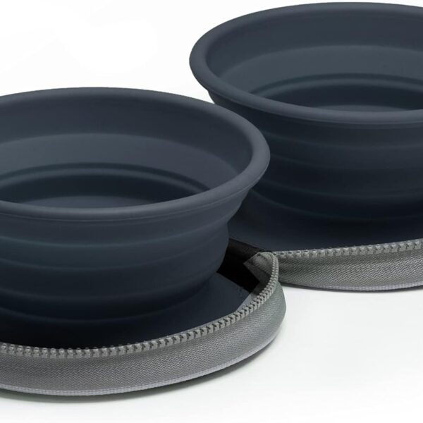 Colapz collapsible silicone dog bowls with travel case, foldable feeding and water bowls in charcoal grey