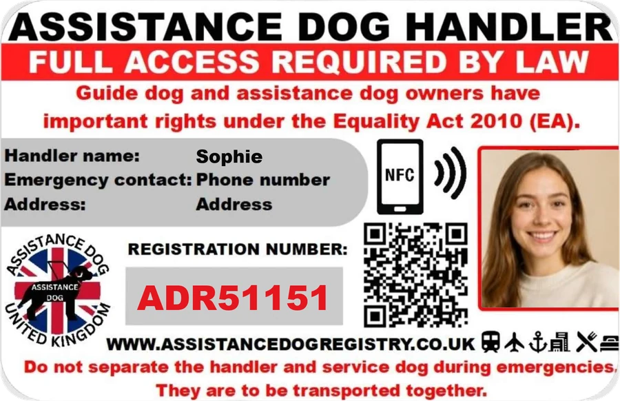Handler ID card example for Sophie, registration ADR51151